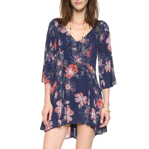 Free People Eyes On You Printed Dress in Navy Combo - Picture 2 of 14